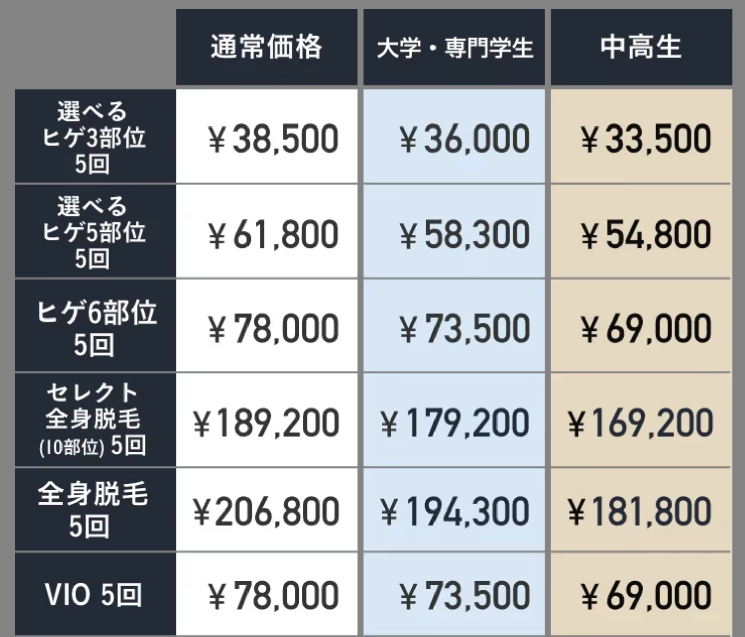 メンズエミナル料金B地域