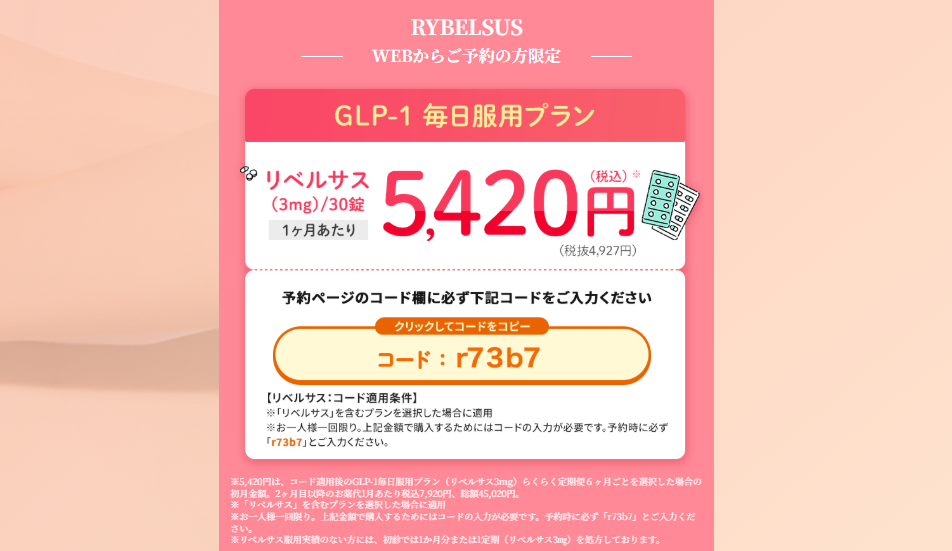 DMMオンラインクリニック医療ダイエット(リベルサス)の初回クーポンコードイメージ