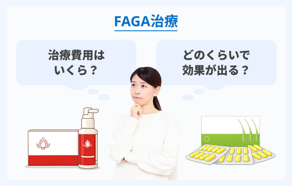 女性の薄毛「FAGA」治療費用・効果が出るまでの期間目安イメージ