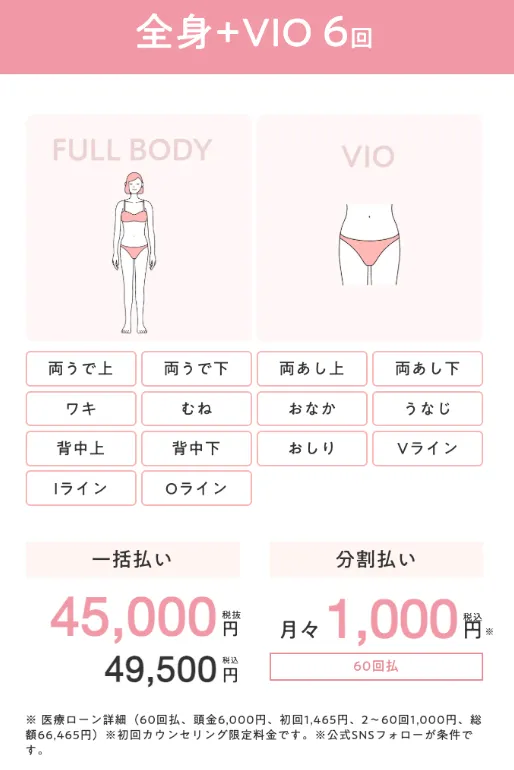 エミナルクリニック全身脱毛料金