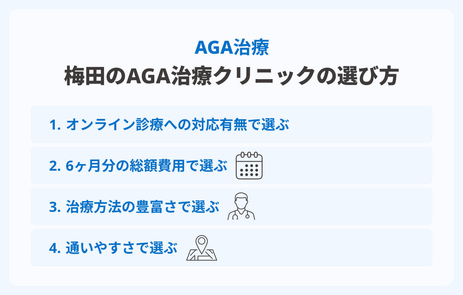 梅田のAGA治療クリニックの選び方