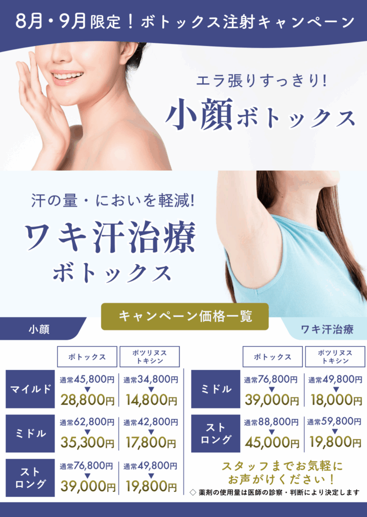 東京・大阪院：8月9月ボトックスキャンペーン